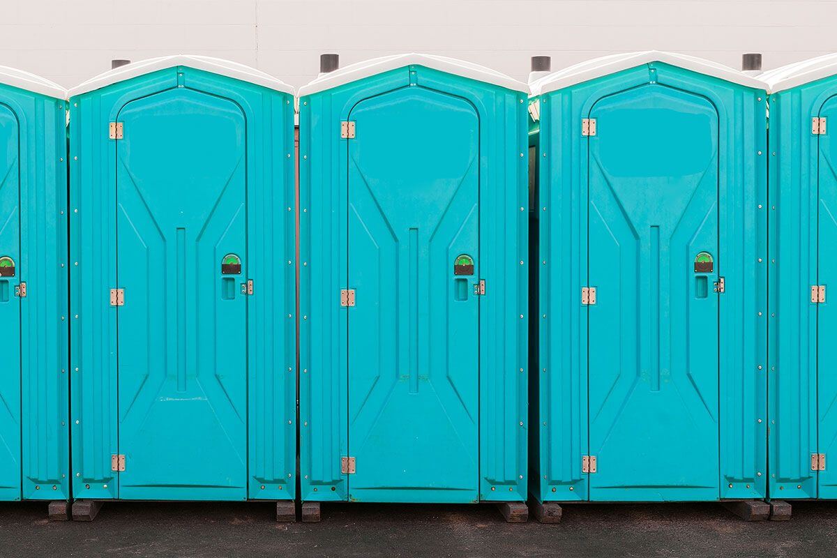 Industrial portable restroom units at a plant in Warner Robins, Georgia